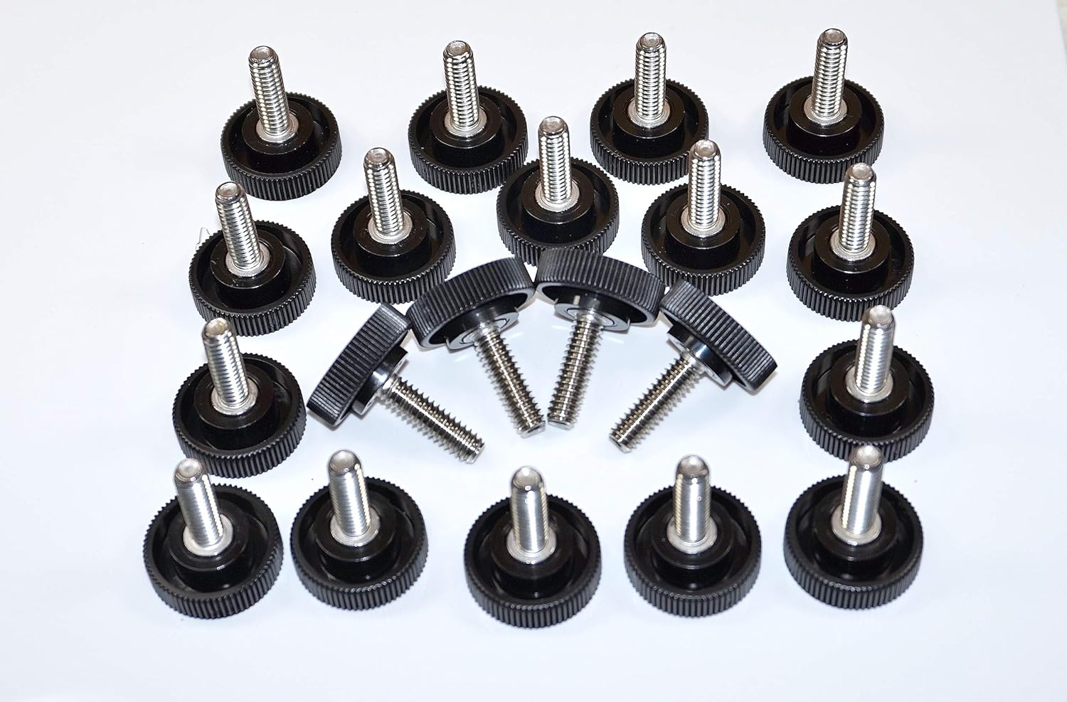 Twenty (20) 1/4-20 x 7/8" Long Stainless Steel Thumb Screws 1" Round Knurled Plastic Head