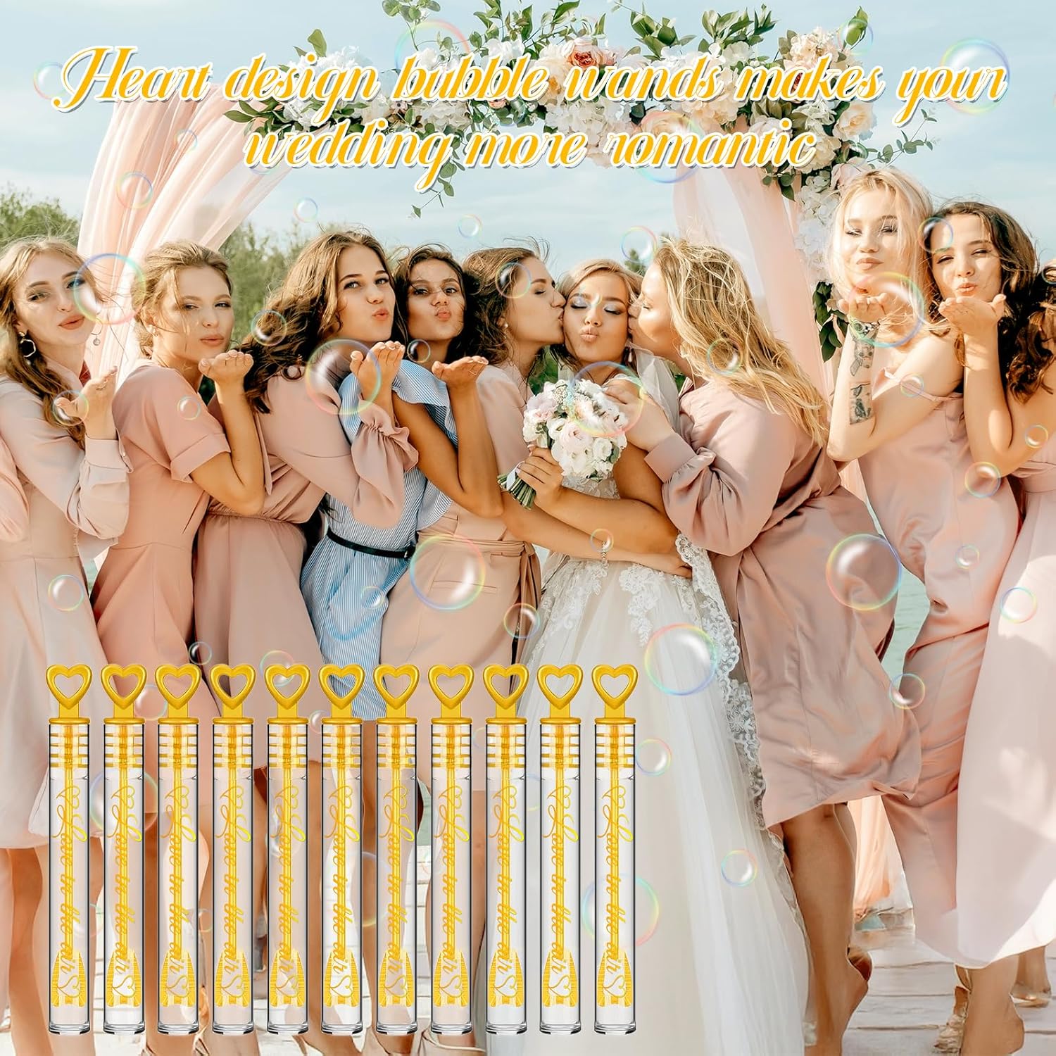120 Pcs Mini Wedding Bubble Wands - Heart-Shaped Bubble Wands Bulk Wedding Favors for Guests, Send-Off Party Supplies for Valentine's Day Anniversaries Celebrations and Graduations