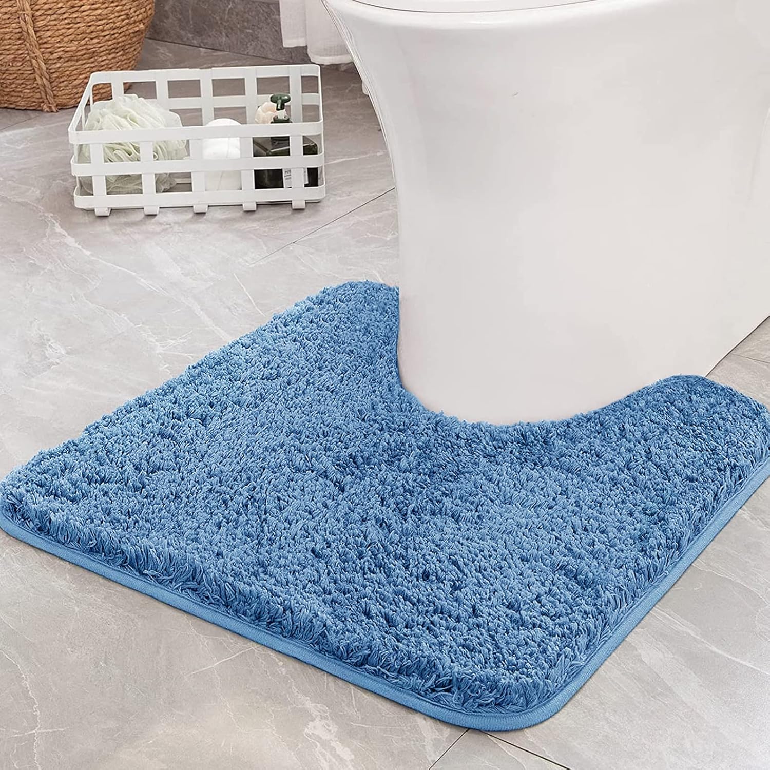 MIULEE Microfiber Toilet Bath Mat UShaped Contour Shaggy Bathroom Rugs Non Slip