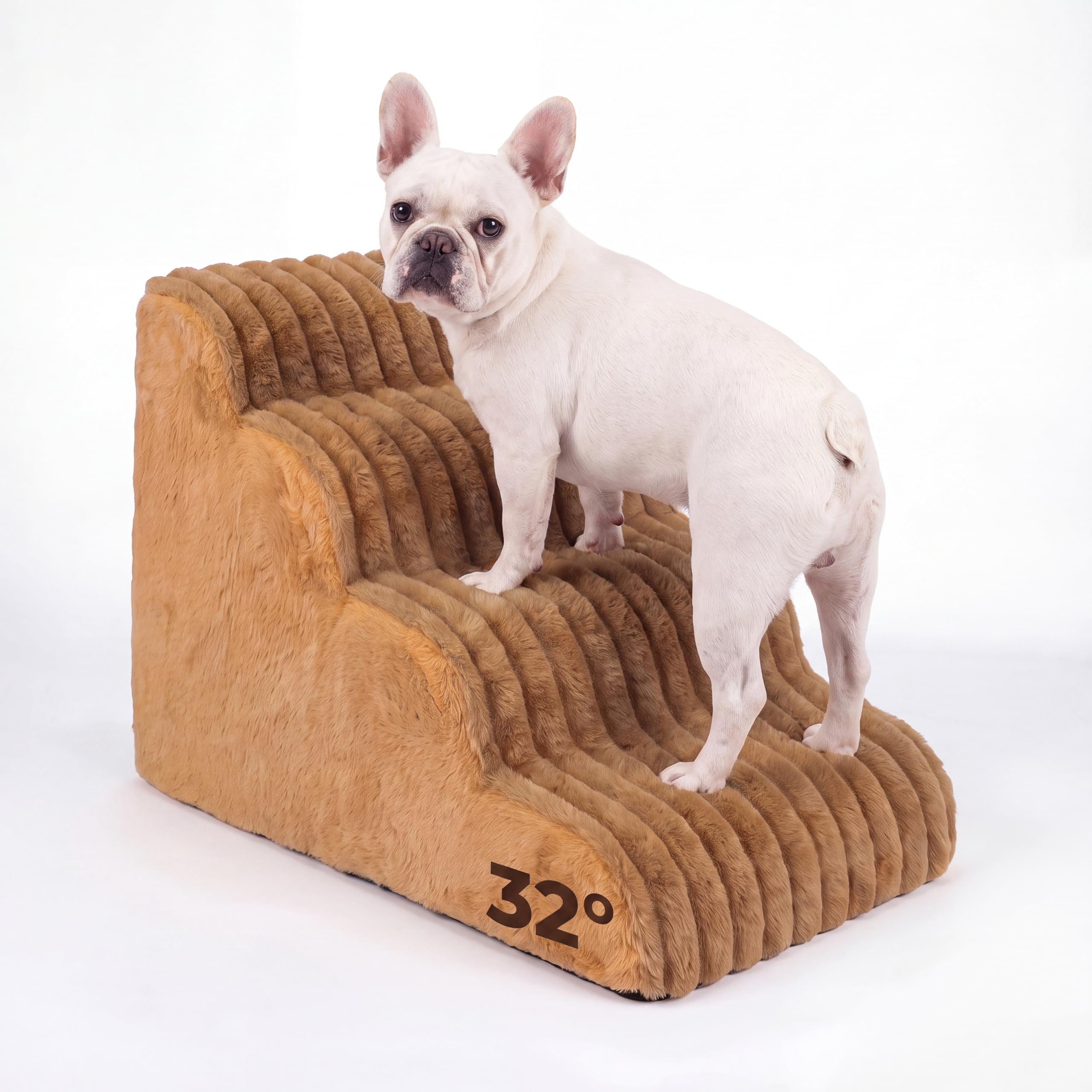 Den&amp;Den 4 Step Pet Stairs for Small Dogs, 17.7"H High-Density Khaki Ramp