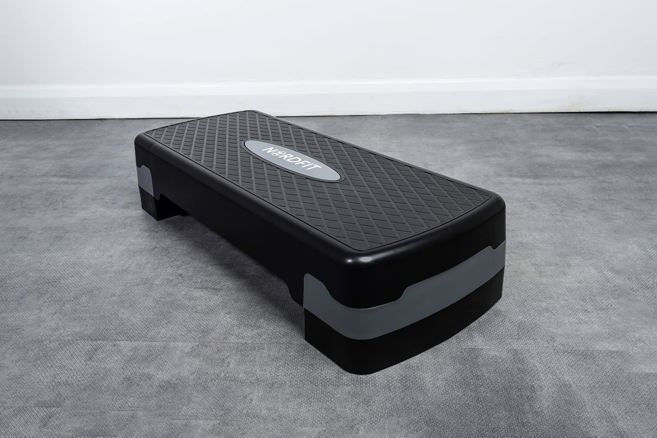 NORDFITAdjustable Fitness Step 2 Levels, 10cm and 15cm height for Pilates, Aerobics, Studio Pump, Exercise, Home Gym, Studio, Garage (Black/Grey)