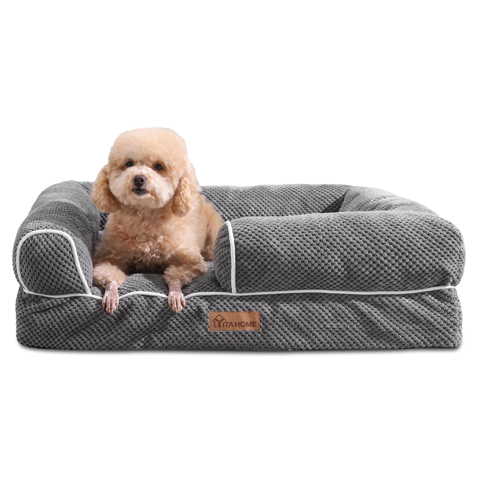YITAHOME Cama Perro Pequeños,Colchon Perro Impermeable Lavable con Espuma Viscoelástica, Sofá Perro Ortopedica Desmontable, Gris,71x58x18cm