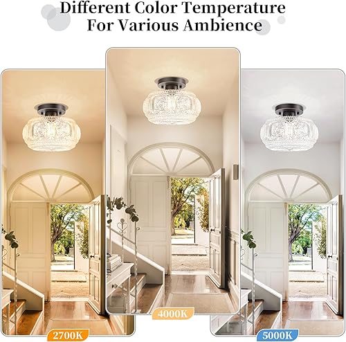 Miniatura 6 de OYKYOHEI Lámpara de techo semiempotrada, lámpara de techo de vidrio globo, bronce aceitado con ribete dorado, iluminación moderna para pasillo,