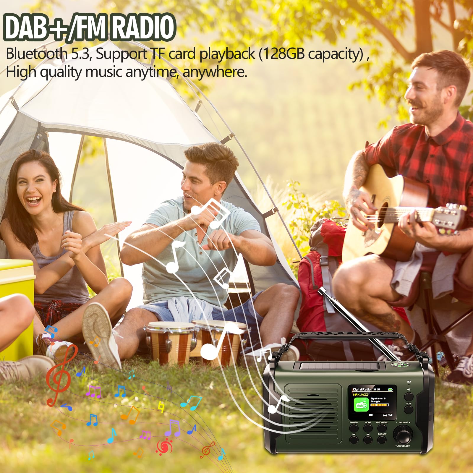 DAB/DAB /FM Digitale Radio met Bluetooth 5.0, Noodradio op Zonne