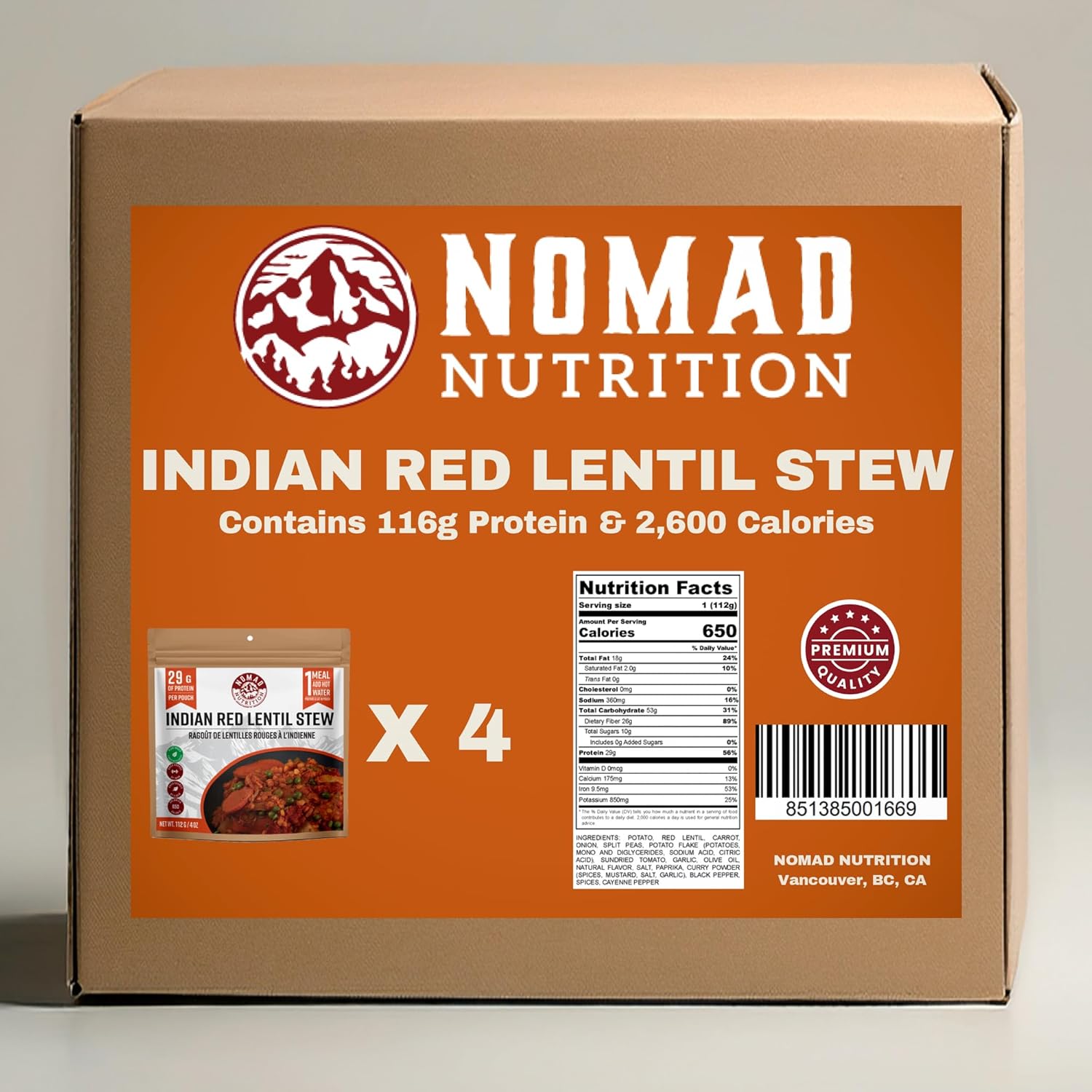 Nomad Nutrition – Indian Red Lentil Stew | High Energy, All Natural Ingredients | Plant-Based & Non-GMO| Just Add Boiling Hot Water | 112g / 4oz (Pack of 1)