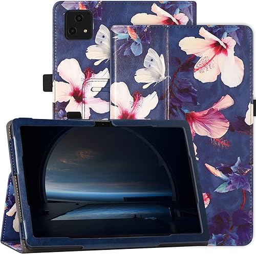 Caweet Funda para tablet T-Mobile Revvl Tab 5G Funda protectora de cuero de primera calidad con función de apagado y encendido automático, hibisco