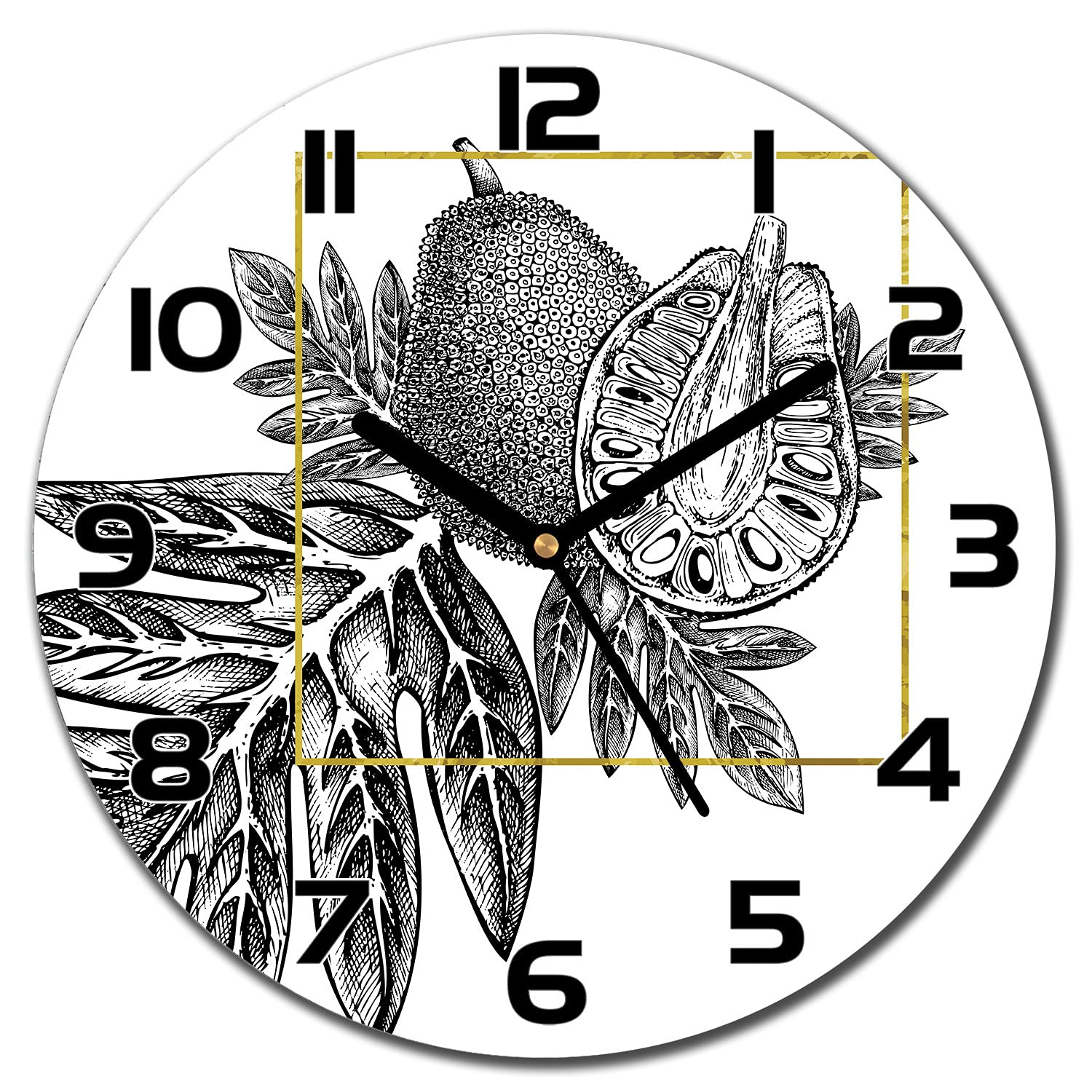 Horloge en verre 30 cm Fruit moderne avec aiguilles noires pour cuisine