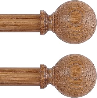 2 Pack Wood Curtain Rods for Windows 28 to 48 Inch,1 Inch Wood Grain Ball Adjustable Curtain Rod,Boho Heavy Duty Curtain Rods,Farmhouse Rustic Window Curtains Rods,Brown Drapery Rods Set 18-45"