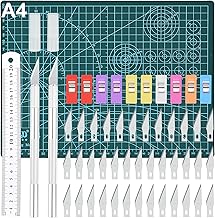 Cutter de Précision, GOLDGE Couteau pour Loisirs Créatifs Set, 2 Stylos Scalpel 42 Lames Tapis de Découpe Règle en Acier et 10 Clips, pour Sculpture, Arts de Bricolage