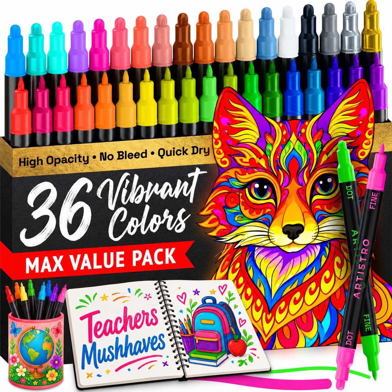 ARTISTRO Precision Dual-Tip Acrylic Paint Marker Pens - Set of 36