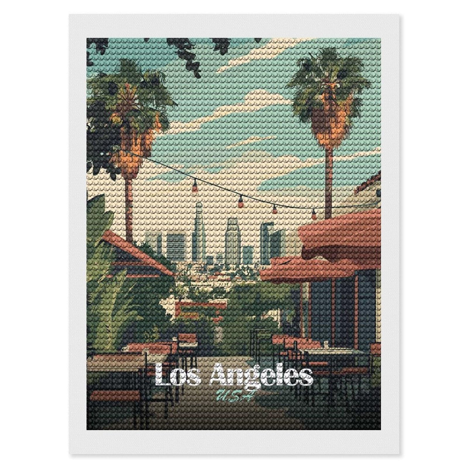 Junmoney Los Angeles Cityscape(3) Diamond Painting Canvas Set 12"x16", Mindful Craft Activity, Nice Detail and Sparkle, Farmhouse Decor, Birthday Gift