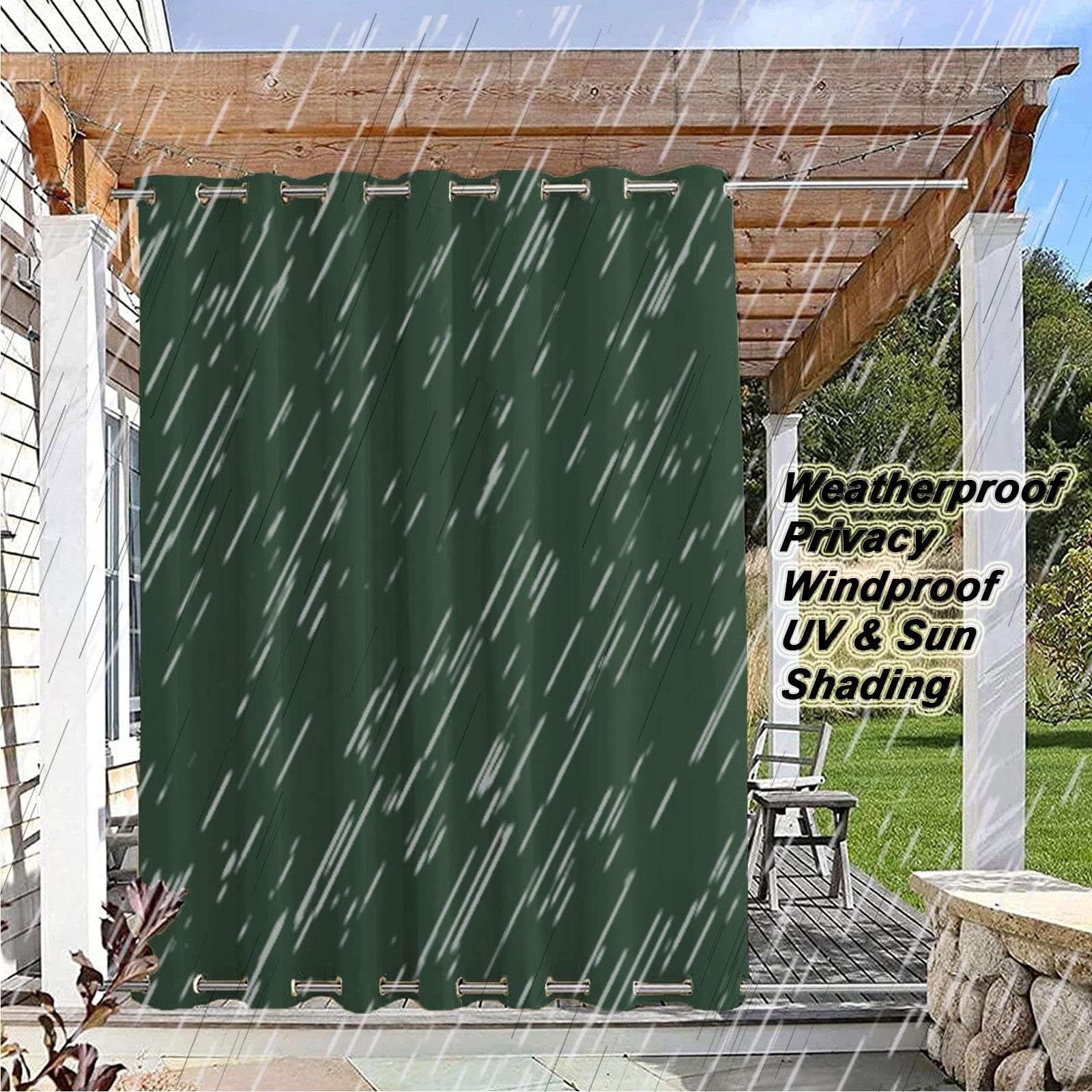 Wodoodporne zewnętrzne patio - termiczne zasłony zaciemniające z przelotkami, wiatroszczelna prywatność do pawilonu/werandy, 1 panel zielony - 135 cm x 239 cm