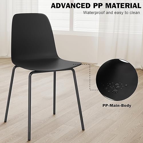 Miniatura 5 de thksbought Juego de 4 sillas de cocina de mediados de siglo, sillas de comedor de plástico negro, sillas para exteriores con patas de metal para