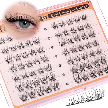 Natural Cluster Lashes Short Lash Clusters 8-10-12MM Wispy Individual Eyelashes Invisible Band C Curly Eyelash Clusters Clean Girl Individual Lashes Natural Lashes DIY at home