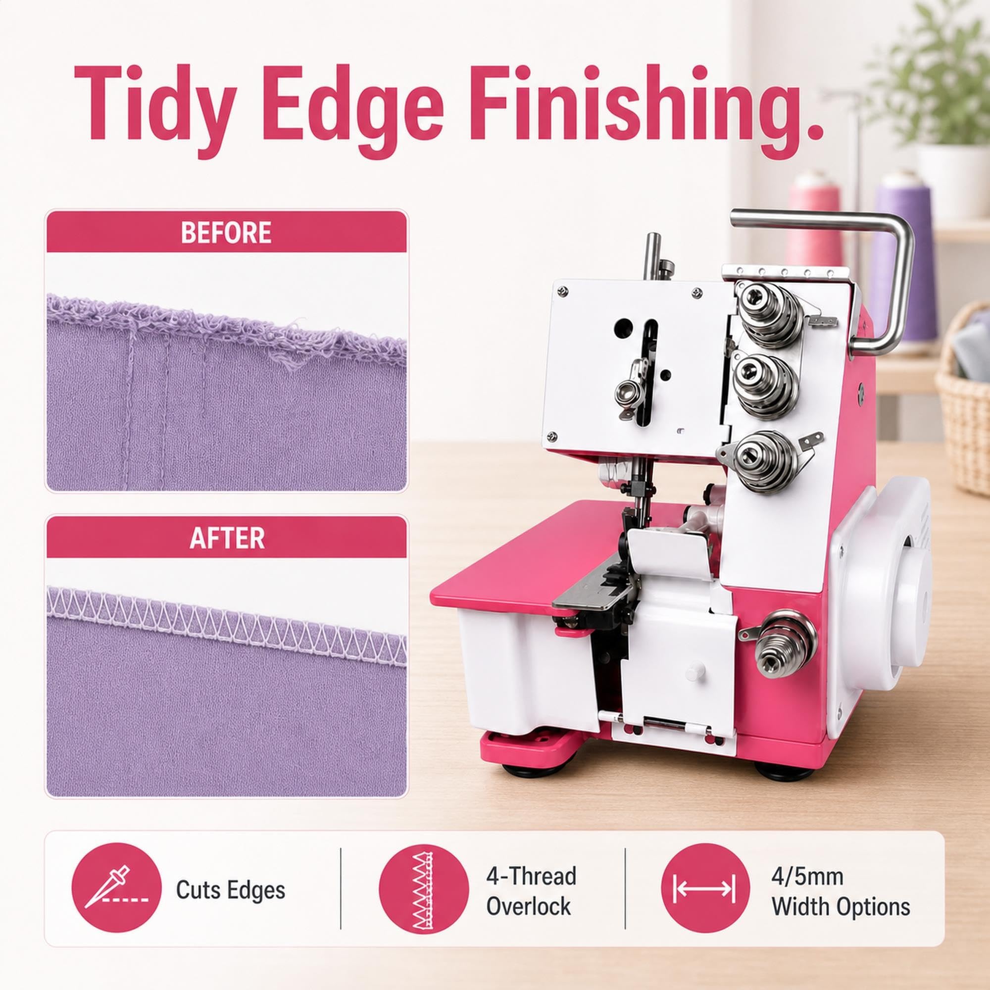 Máquina de coser Overlock Serger for bricolaje doméstico, 4 hilos