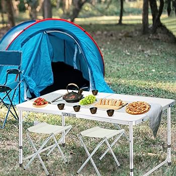 Amazon.com: miikoul 4 Foot Folding Table with 4 Chair Set