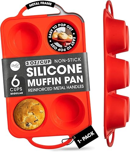 Molde de silicona para magdalenas y magdalenas, tamaño regular, mango de metal resistente, perfecto para recetas de magdalenas veganas keto paleo,