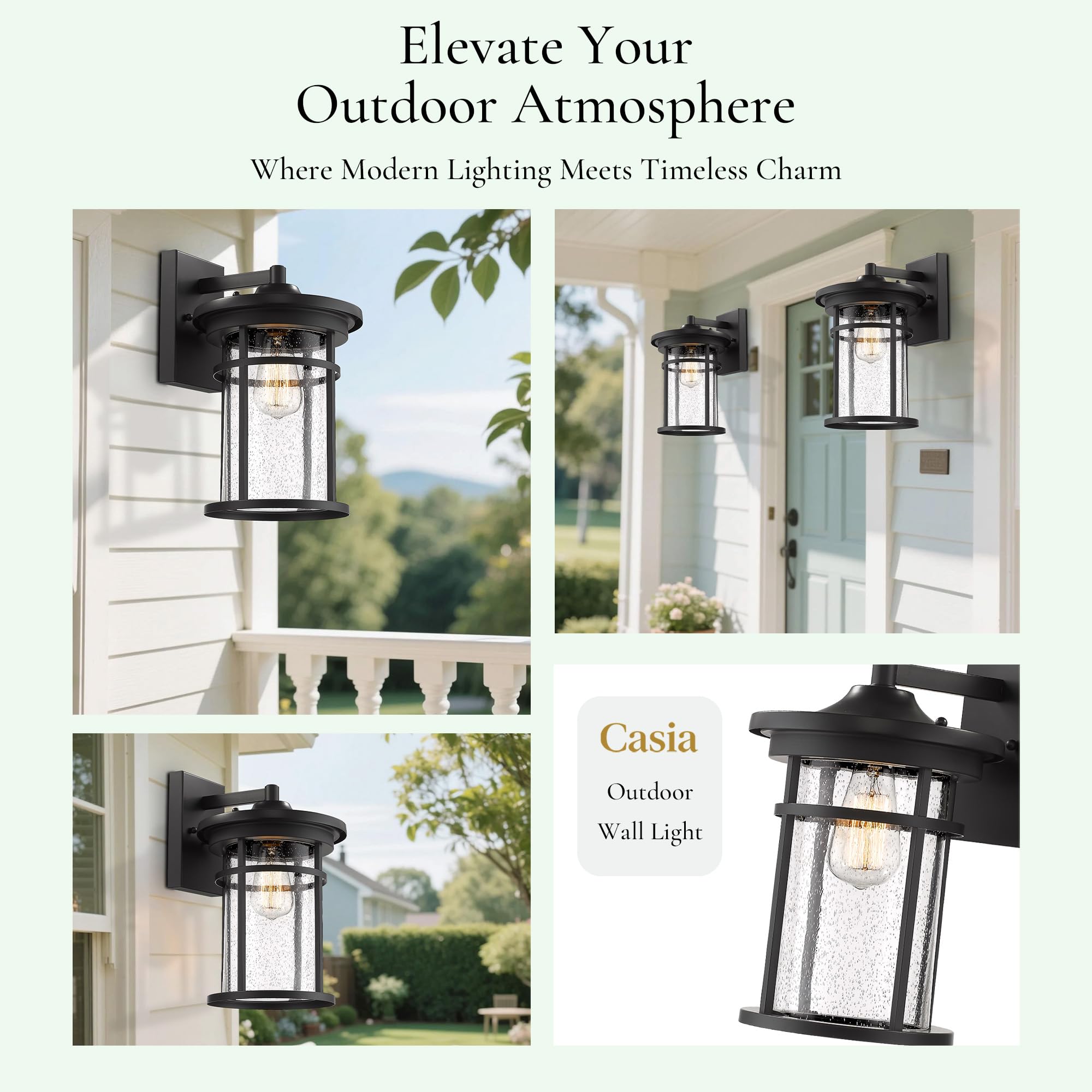 Casia Appliques murales d'extérieur - Lanterne murale d'extérieur - Luminaire mural extérieur - Lampes murales d'extérieur pour terrasse, porche, jardin, balcon (noir, 35,8 cm de hauteur)