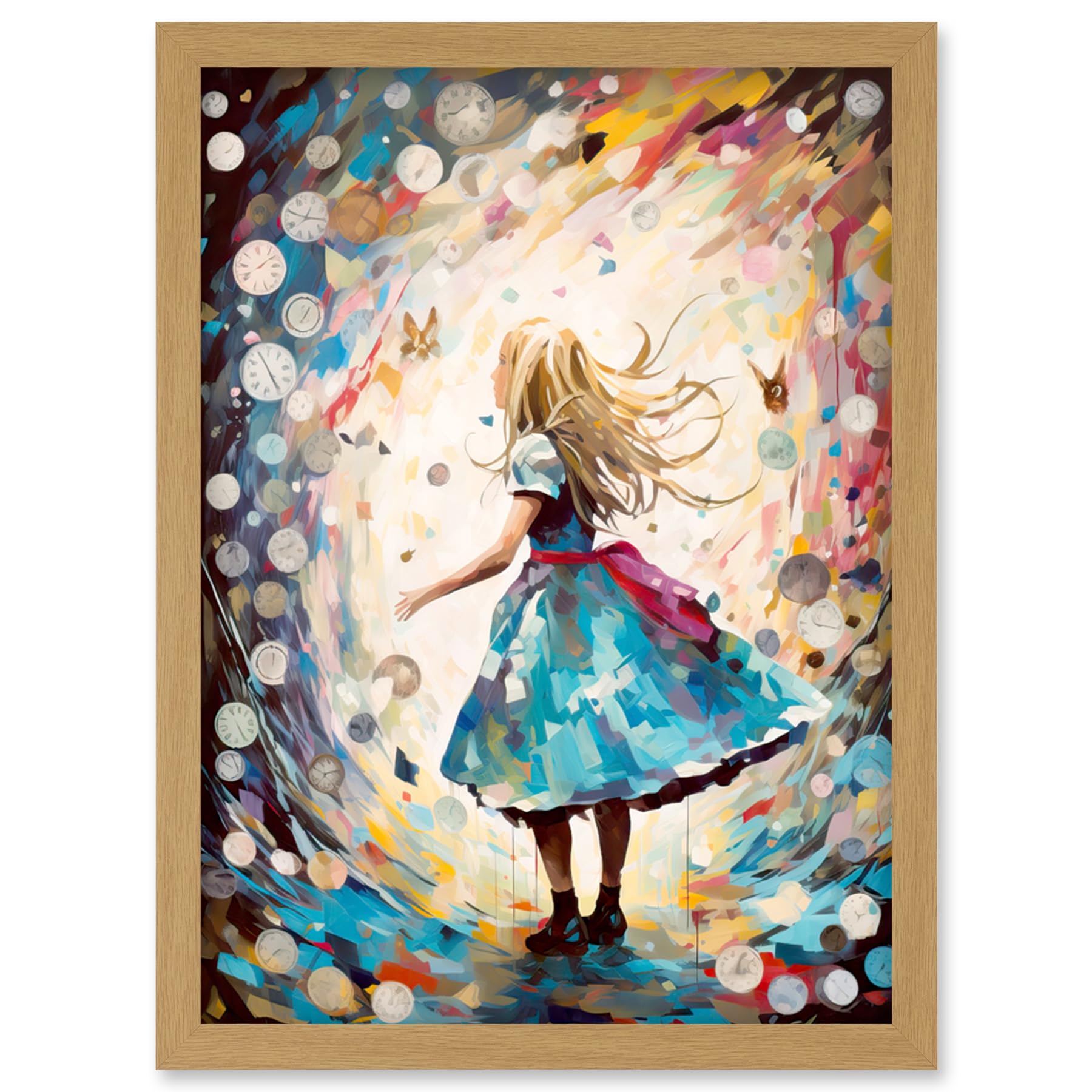 Artery8 Alice in Wonderland Clocks Down the Rabbit Hole Artwork Framed Wall Art Print A4