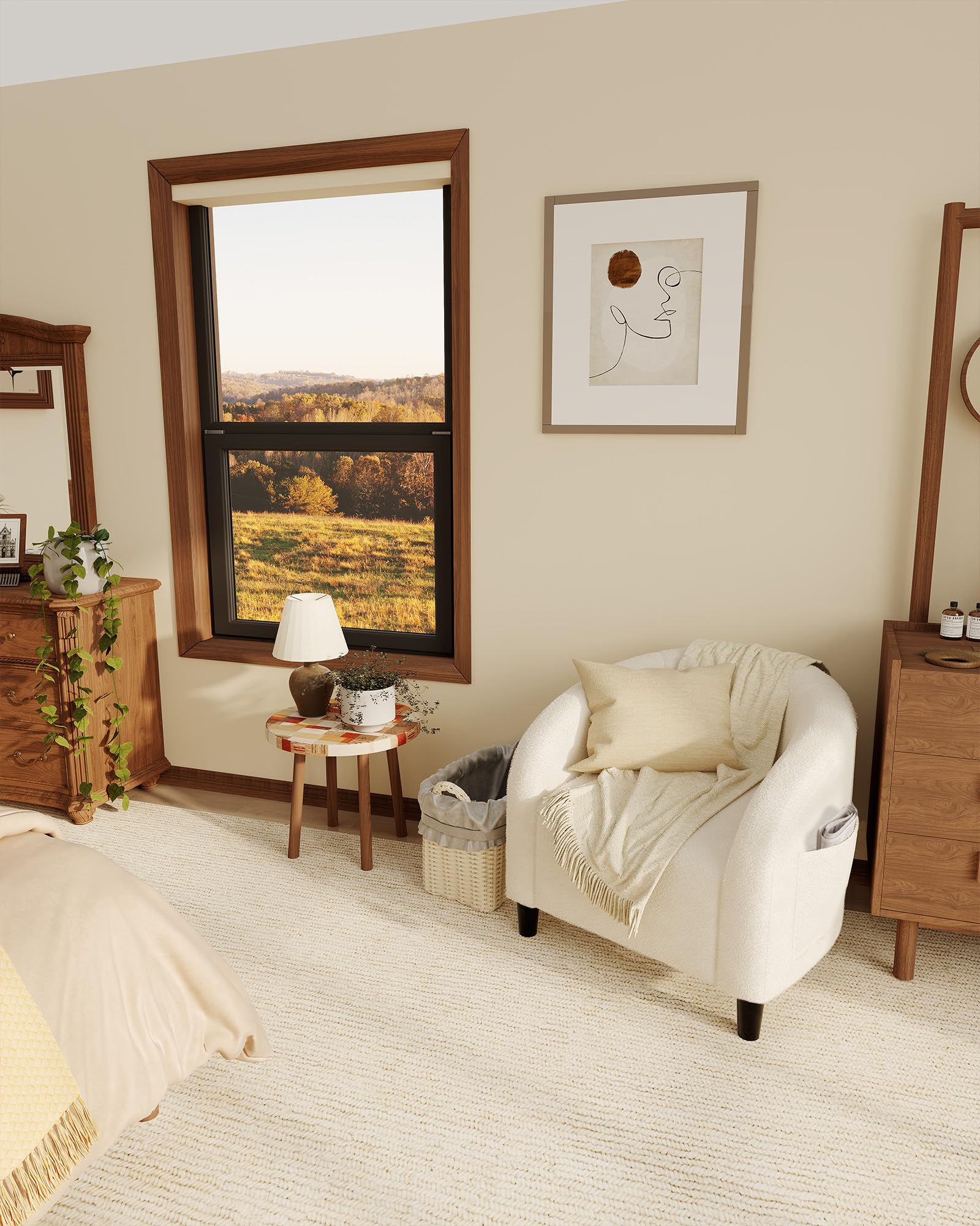 GarveeHome Loungesessel mit Leinenoptik, Relaxsessel für Wohnzimmer | Samtstoff, Gepolstert, Wohnzimmer, Schlafzimmer, Leseecke