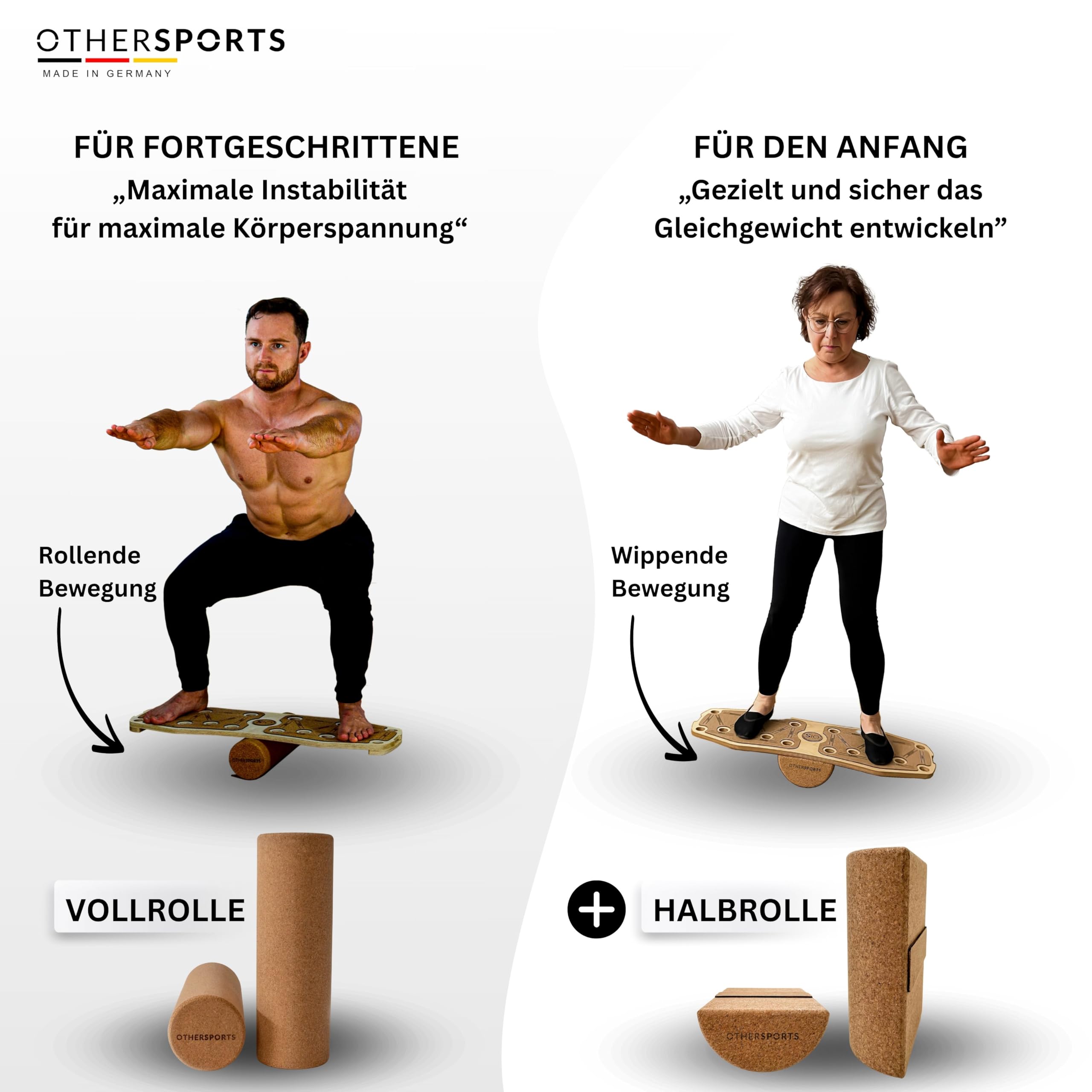Sportboard korkowy przyrząd treningowy do treningu równowagi całego ciała, do równowagi i budowy mięśni (bez akcesoriów – Grip Braun)