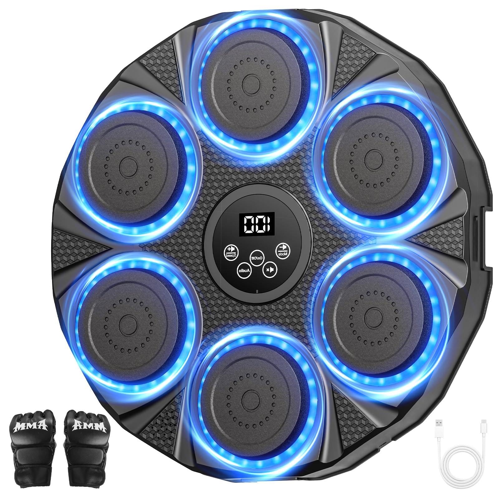 Kouamor Music Boxing Machine con guanti, 2025, macchina da boxe intelligente Bluetooth, montaggio a parete, per bambini e adulti, gioco di boxe per famiglia, 9 velocità, 9 modalità di allenamento