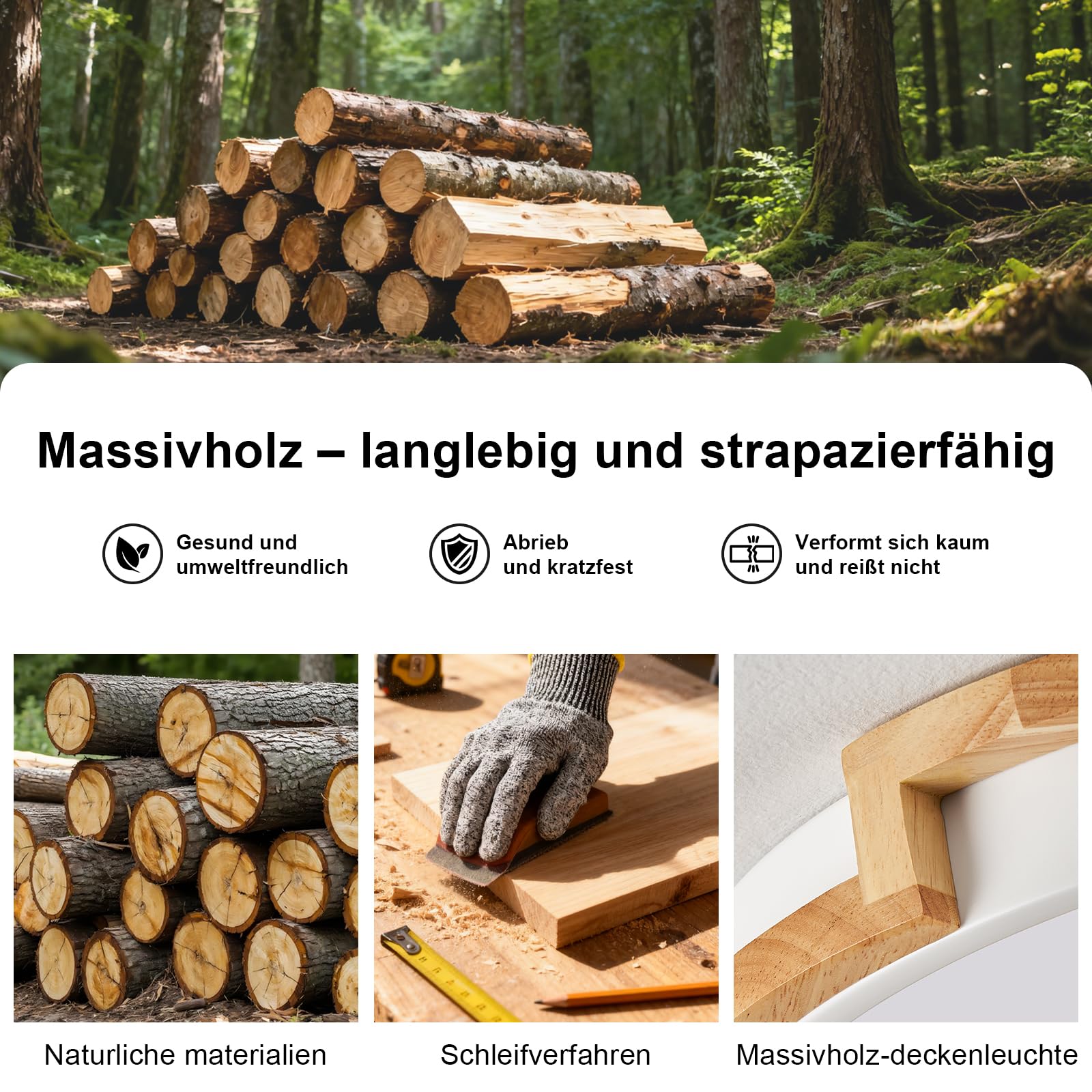 LED Deckenleuchte, Weiß Deckenlampe 40cm | 36W Lampe mit Holz für Schlafzimmer Wohnzimmer Küche Flur Esszimmer 4000K