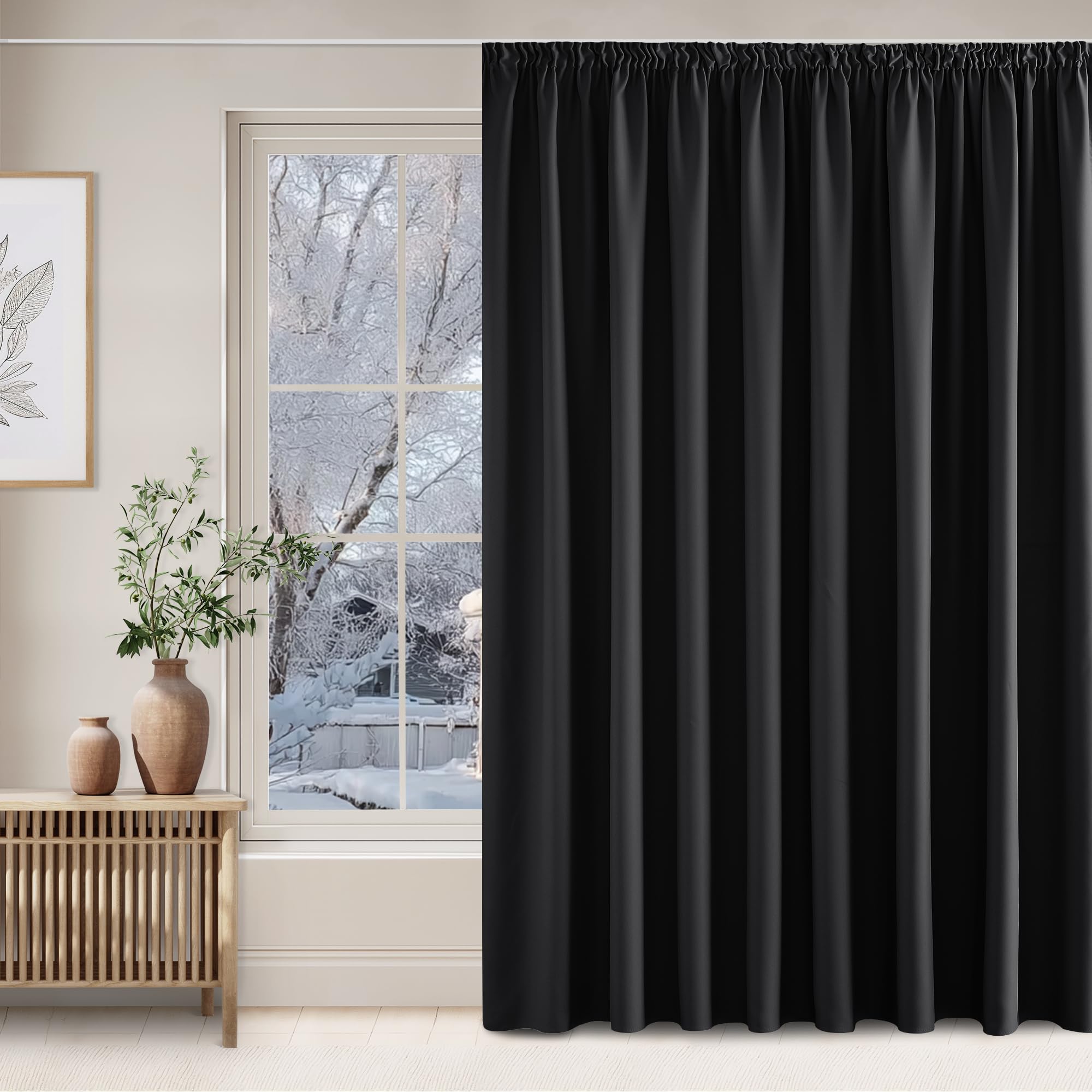 NICETOWN Thermal Curtain, Cold Protection, Blackout Curtains for Living Room, Set of 1, 240 x 300 cm ⟮H x W⟯, Grey, Room Divider Curtain, 300 cm Wide, Curtains, Blackout Thermal Curtains, Ruffle Tape