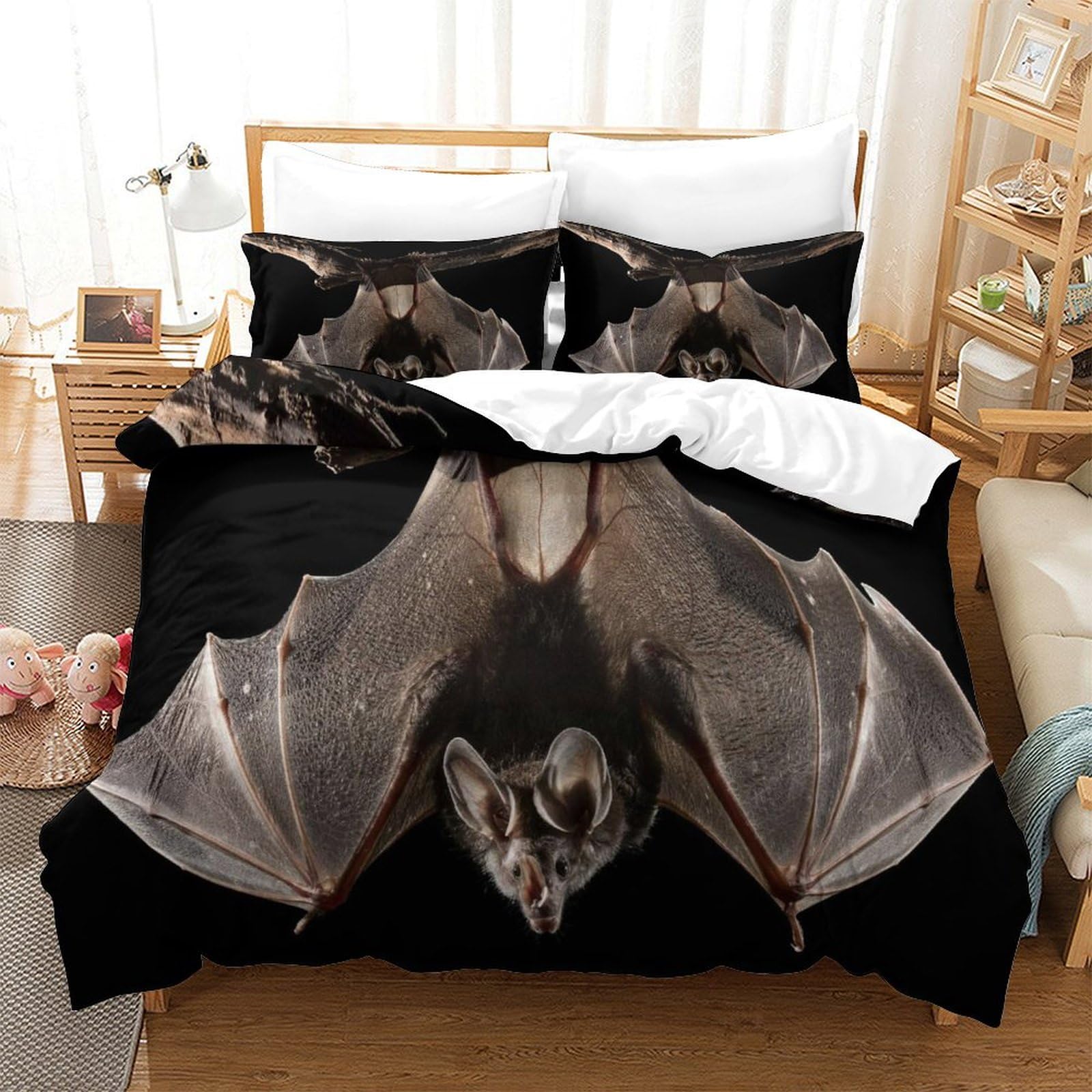 P1S9U7W5Y Realistic Bat 3D Printed Duvet Cover Set 3pcs Microfiber Bat Bedding Set Double