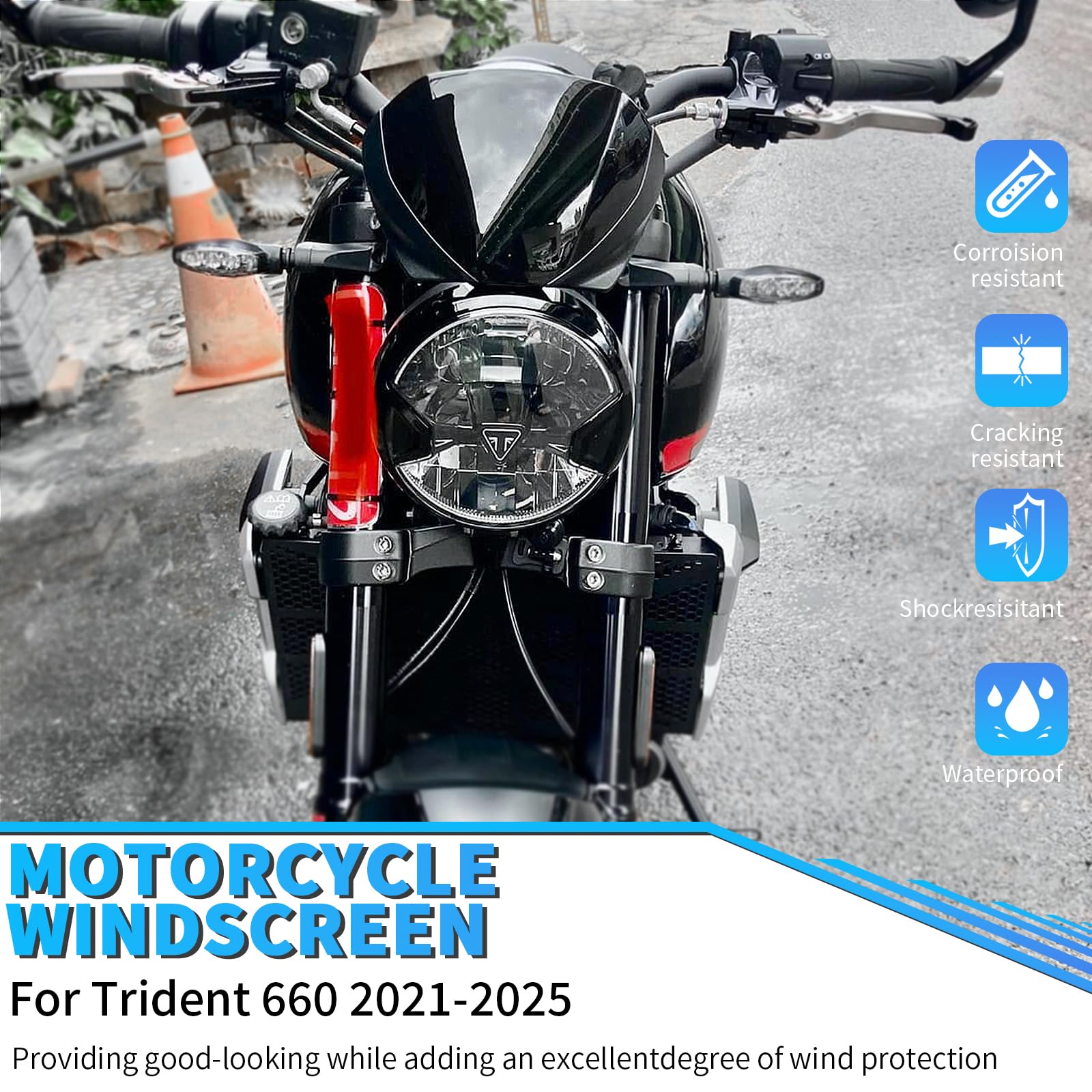 WOOGA Parabrezza Parabrezza Per Triu&m&ph Trident 660 Trident-660 Accessories 2021-2025 Aria Deflettori del Vento Moto Schermo Anteriore Scudo (Titanio)