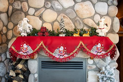 Miniatura 3 de Árbol de Navidad bordado de Papá Noel y paquetes en chimenea roja o estantería, bufanda de mantel de 19 x 90 pulgadas