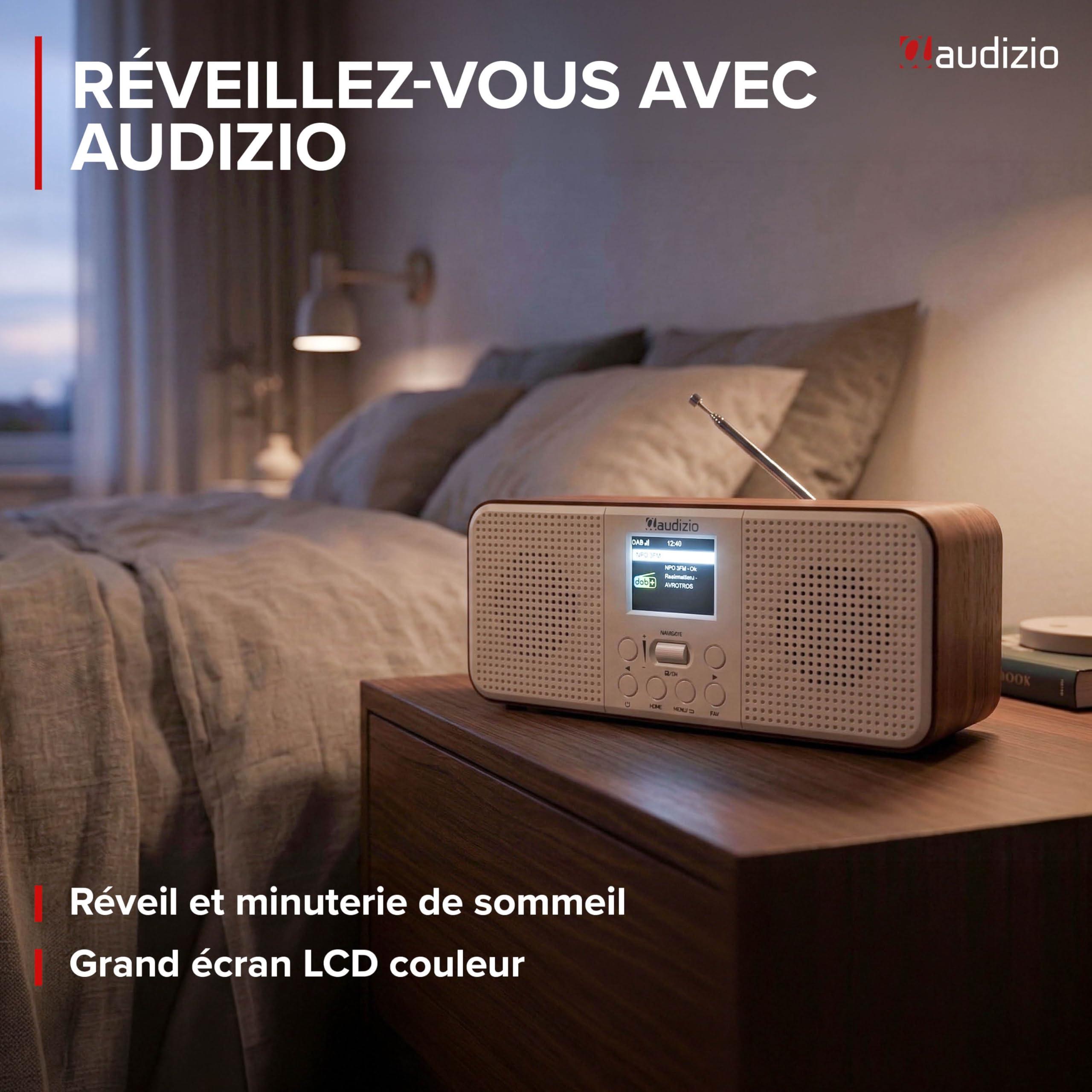 Audizio Bucine Radio Internet WiFi Dab+ FM BT 40W, Radio Numérique Stéréo avec Écran Couleur, Télécommande, Alarme Et Minuterie, Design Crème Élégant Maison
