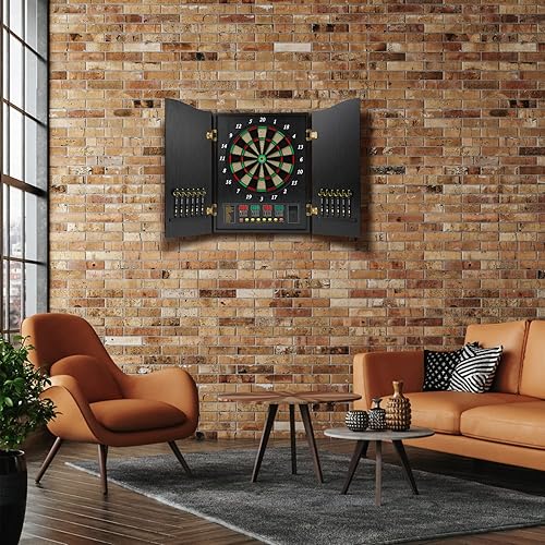 Miniatura 9 de Hanbramo Juego de tablero de dardos, tablero de dardos decorativo 12 dardos de punta suave, tablero de dardos electrónico, puertas de gabinete de