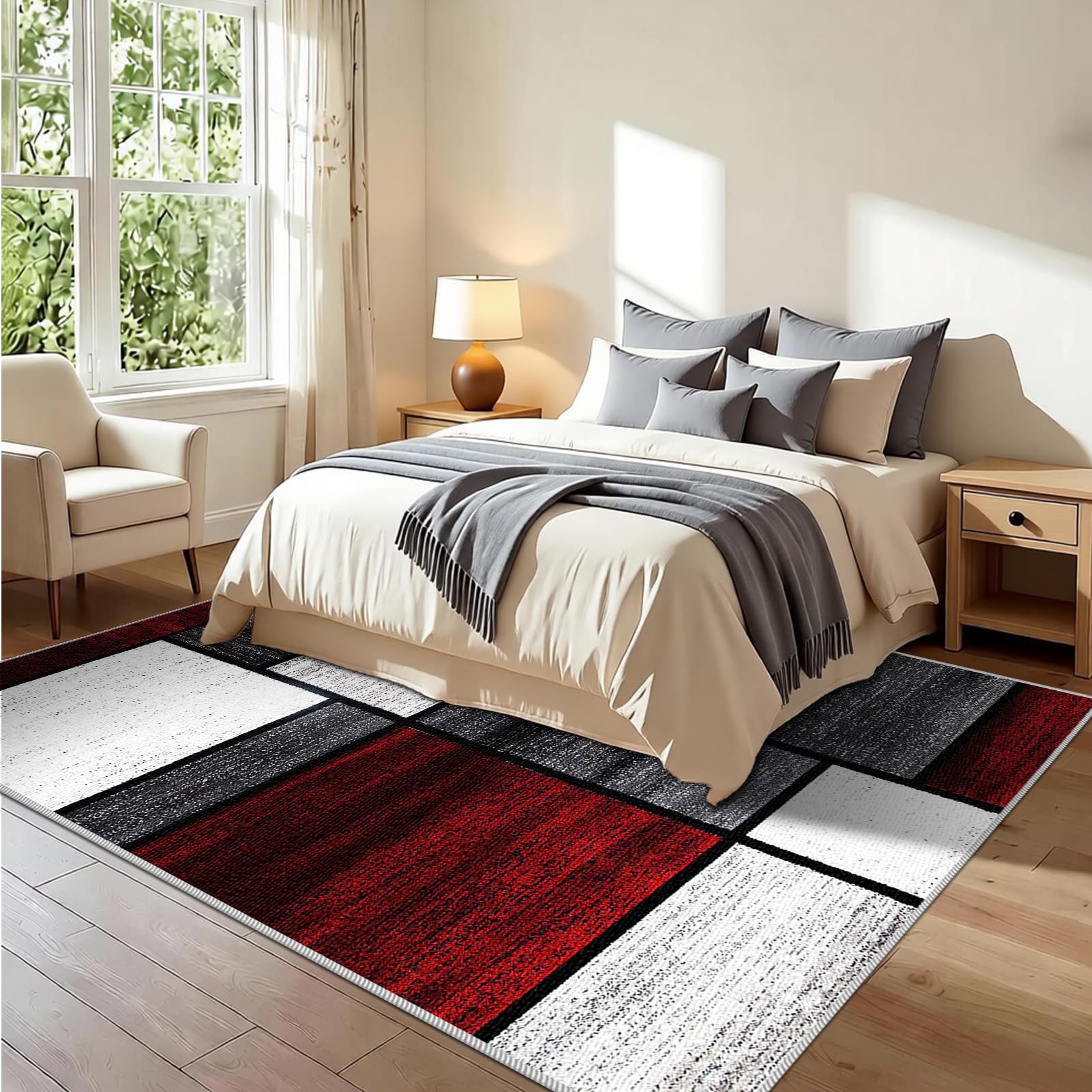 Dywan do salonu, sypialni, styl vintage, 170 x 210 cm, nadaje się do prania, antypoślizgowy dywan do jadalni, biura, z krótkim włosiem, do sypialni, salonu, sypialni, sypialni, pokoju dziennego