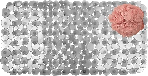 iDesign Pebblz - Tapete de baño antideslizante con succión para ducha bañera puesto 26 x 135 pulgadas gris iDesign Pebblz - Tapete de baño antideslizante con succión para ducha bañera puesto 26 x 135 pulgadas gris