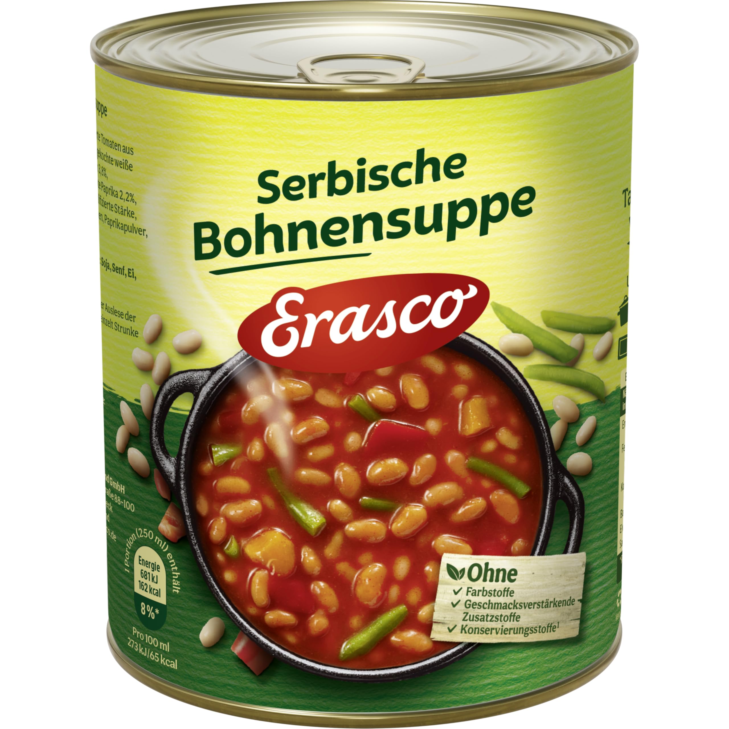 Erasco Serbische Bohnensuppe (1 x 750 ml), In rund 5 Minuten fertig – Mit viel Gemüse und Speck – Ohne Schnickschnack - Natürlich lecker