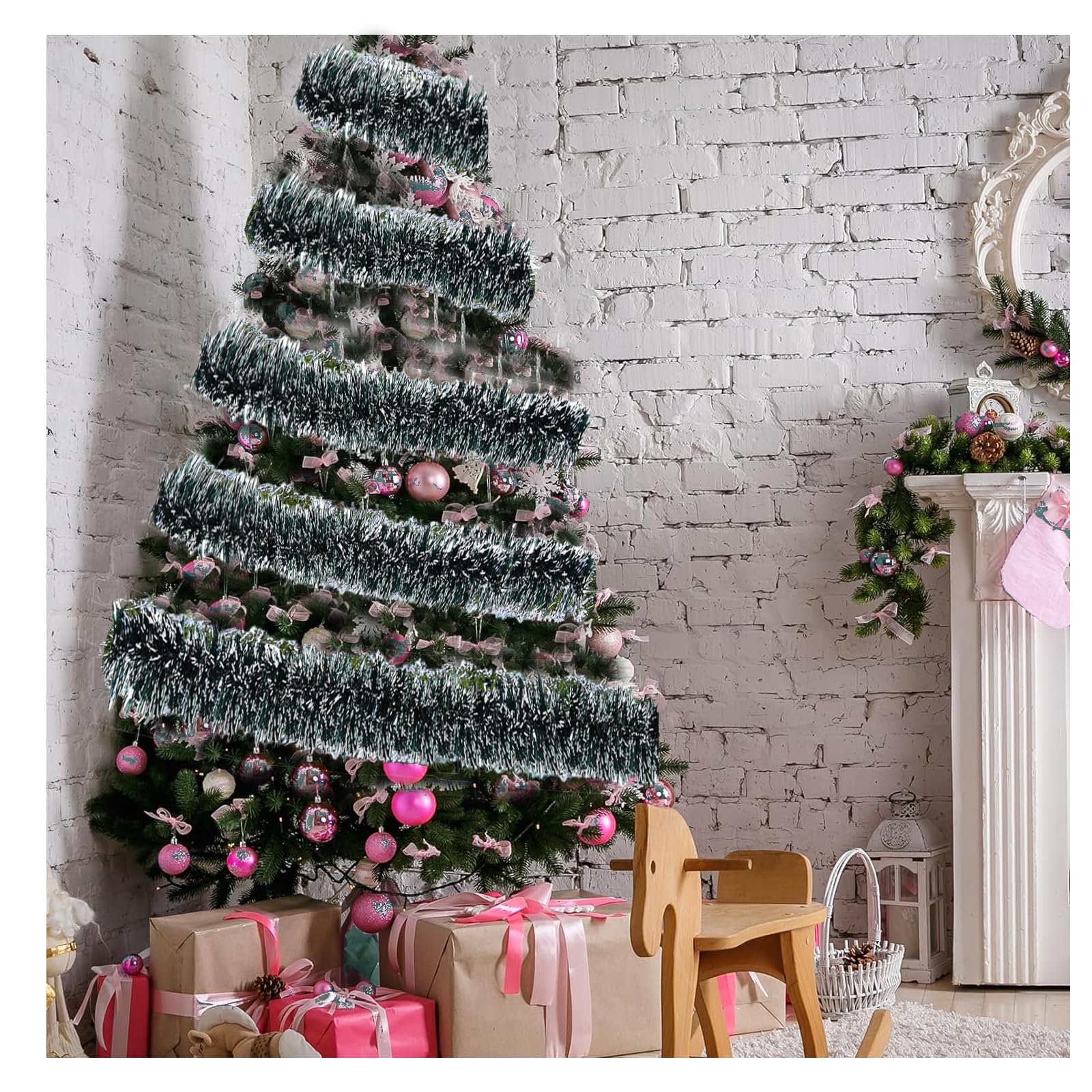 5 Stück Weihnachtsgirlande 2 M – Künstliche Tannengirlande Aus Kunststoff, Grün, Für Baum, Tür & Geländer