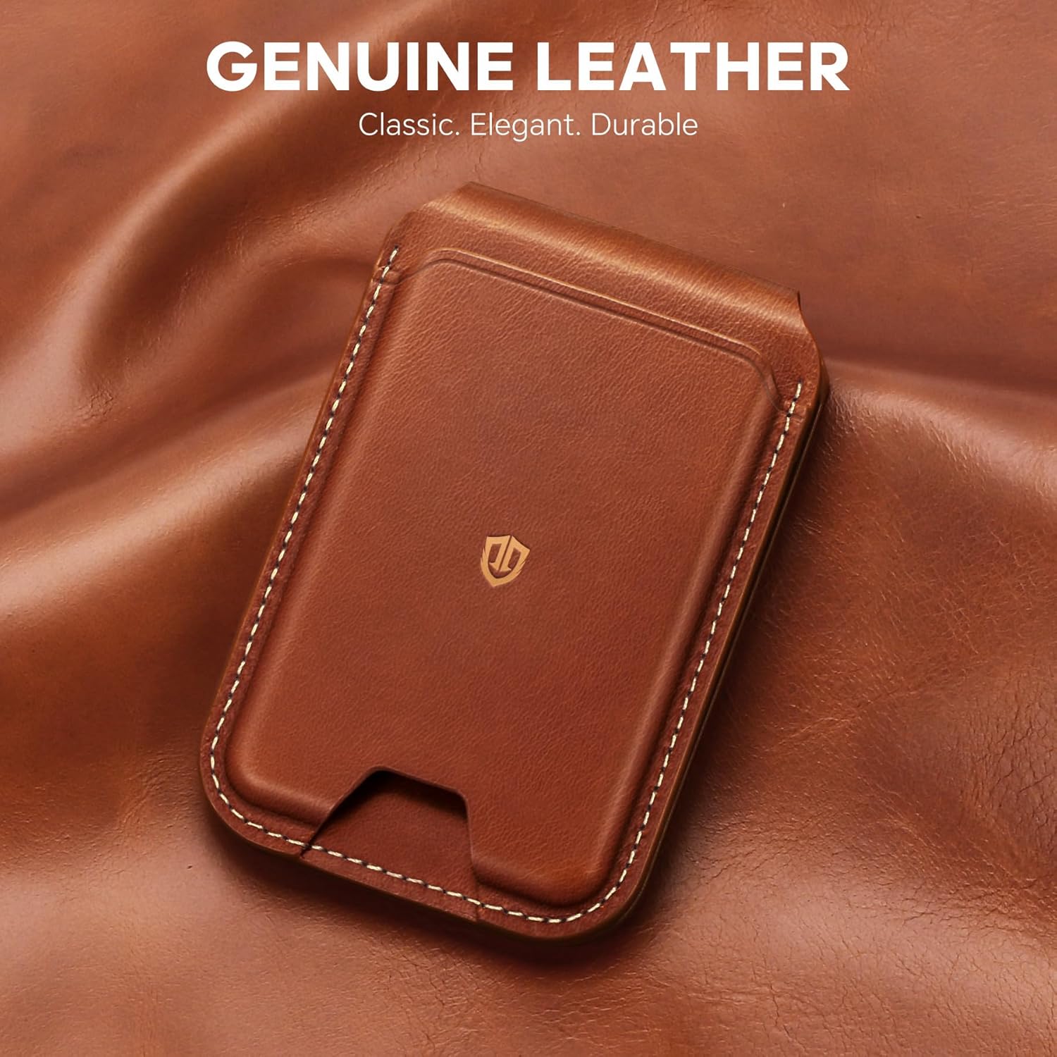 SHIELDON Genuine Leather Card Holder for Phone, Strong Magnetic Wallet for MagSafe with Adjustable Stand, RFID Blocking Mag Wallet for iPhone 17/17e/16/15/14/13/12/Pro/Max/Air/Plus Men & Women - Brown