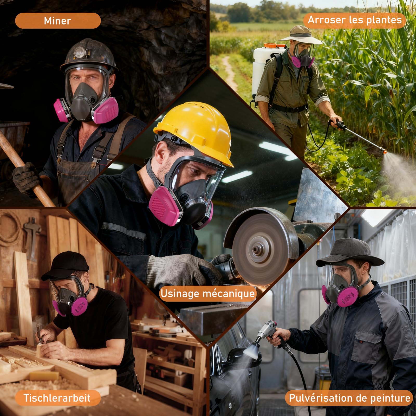 Appareils Masque de Protection respiratoires réutilisables avec filtres 60921 & 2097, Masque Anti-poussière Anti-buée, Pour Peinture Par Pulvérisation, Ponçage, Construction, Bricolage, Ponçage