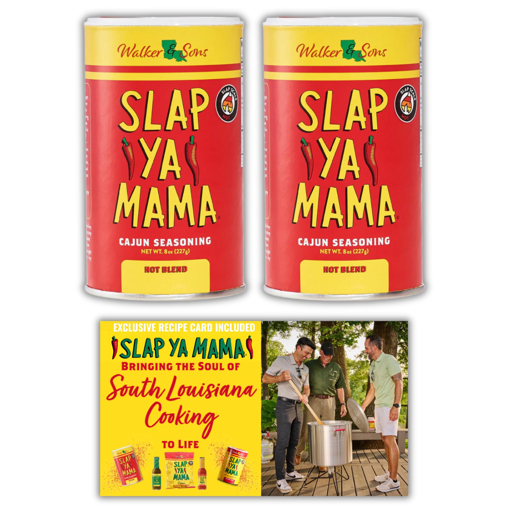 Slap Ya Mama Hot Blend Cajun Seasoning - 8 oz Can, Pack of 2, All Natural, No MSG, Kosher, Gluten-Free - Authentic Louisiana Flavor