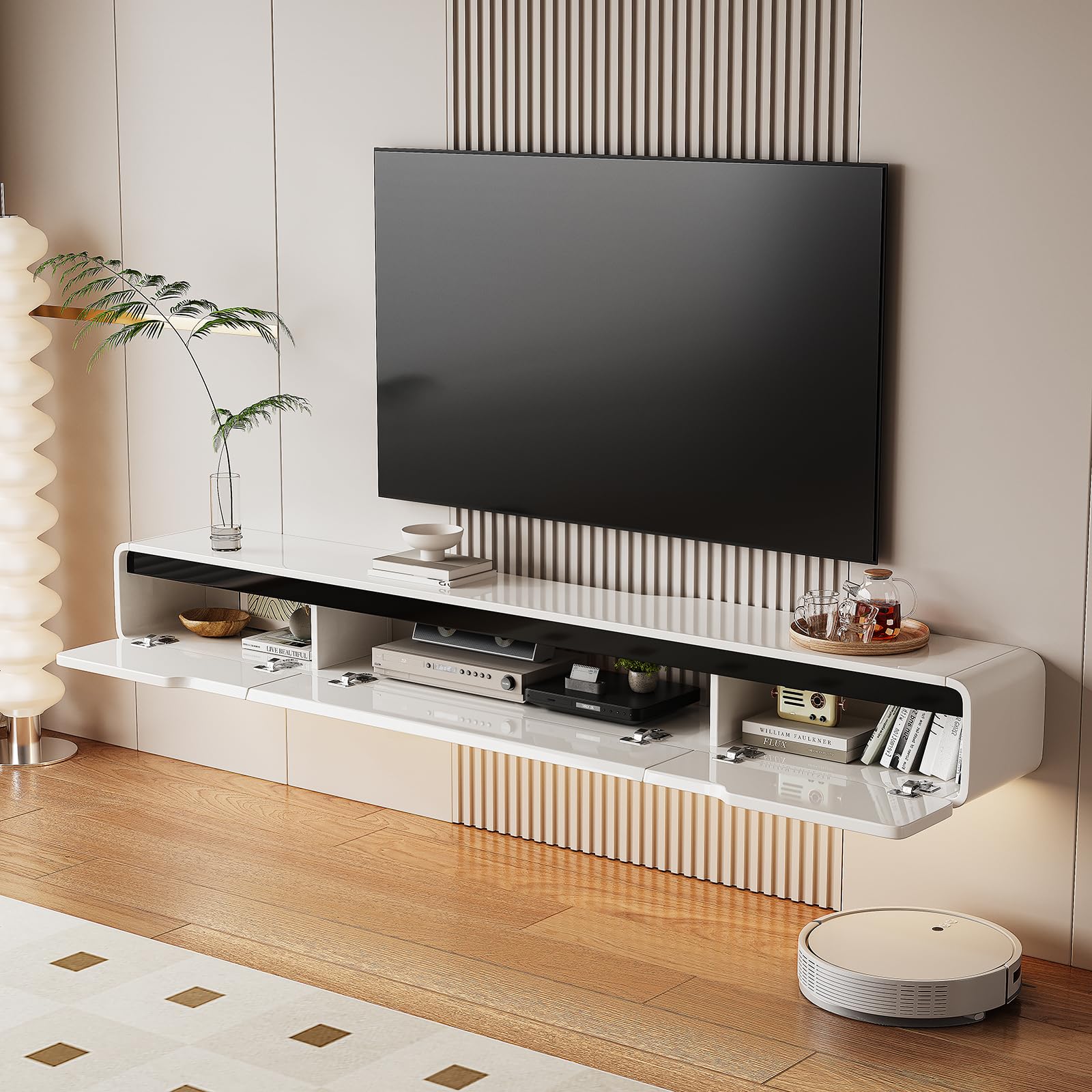 Amazon.com: FurniNova High Gloss Floating TV Stand with 3 Doors,47