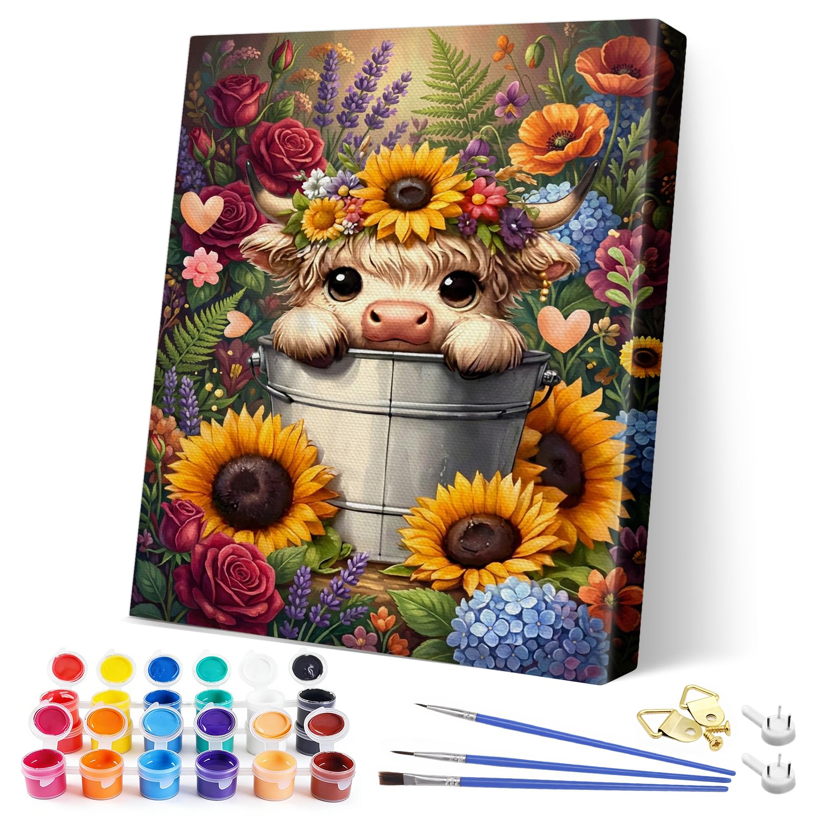 Highland Cow Painting by Numbers for Adults, DIY Paint by Numbers Kits with Tools, Sunflowers Oil Painting Kits for Beginners, Animal Wall Art Decor for Home, Living Room and Office