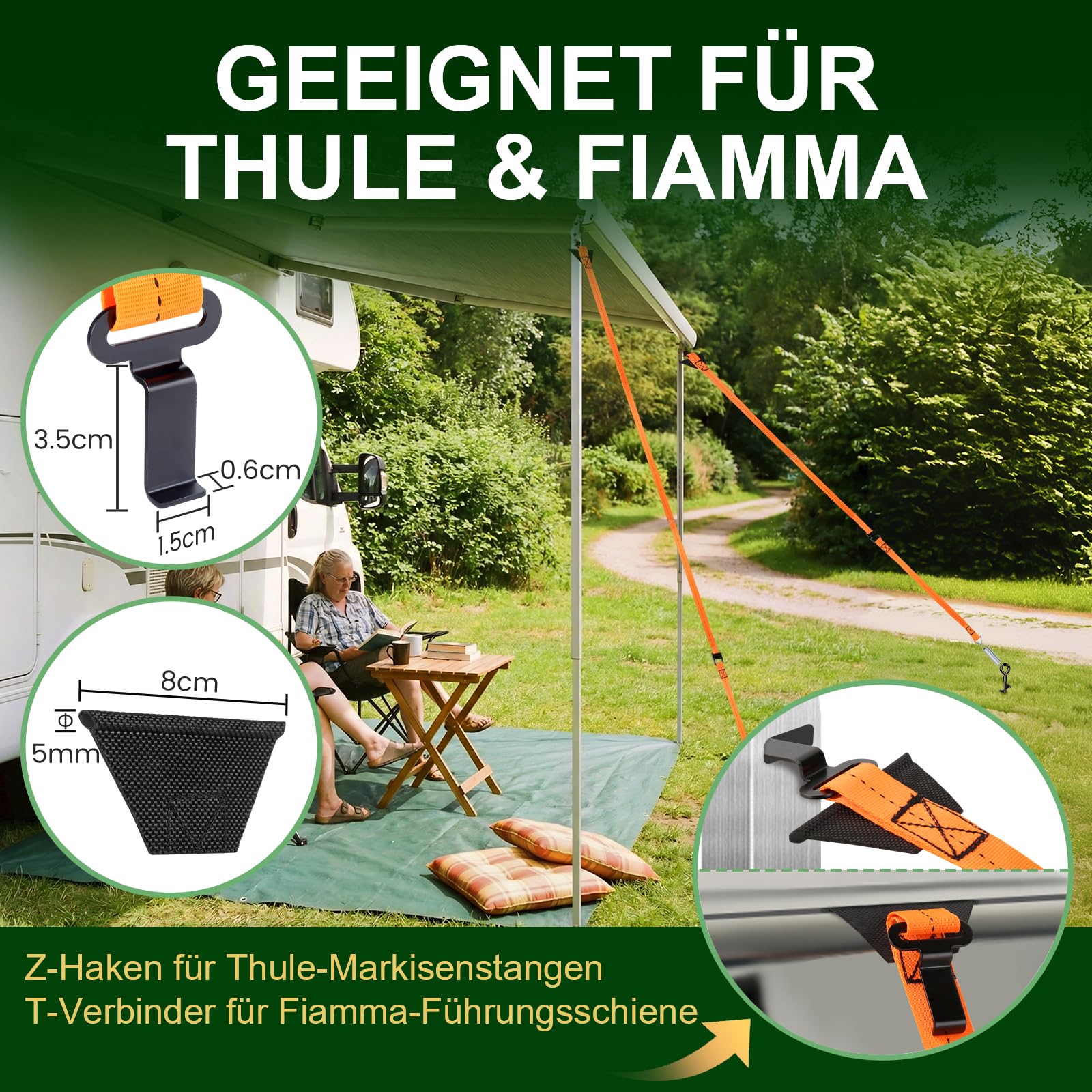 Tenda da Sole Kit Fissaggio Cinghie Anti-tempesta Set Completo con Picchetti 37cm