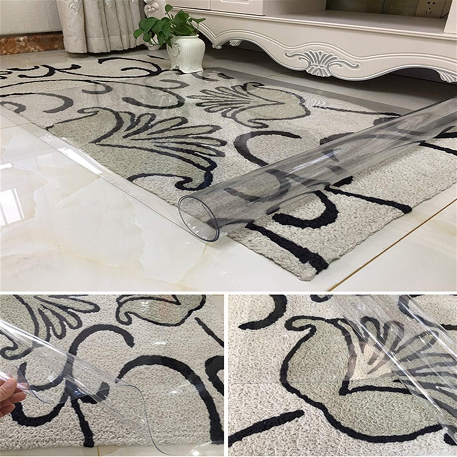 Area Rugs Tapis de Sol Transparent HD antidérapant, Tapis Anti-éclaboussures imperméable pour sous la Chaise Haute/Arts/Artisanat, Tapis de sécurité Portable pour bébé Rampant, Transparent (80 × 150