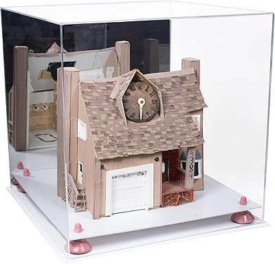 Better Display Cases Acrylic Versatile Display Case - Large Square Box with Mirror Case, Black Risers and White Base 15.5