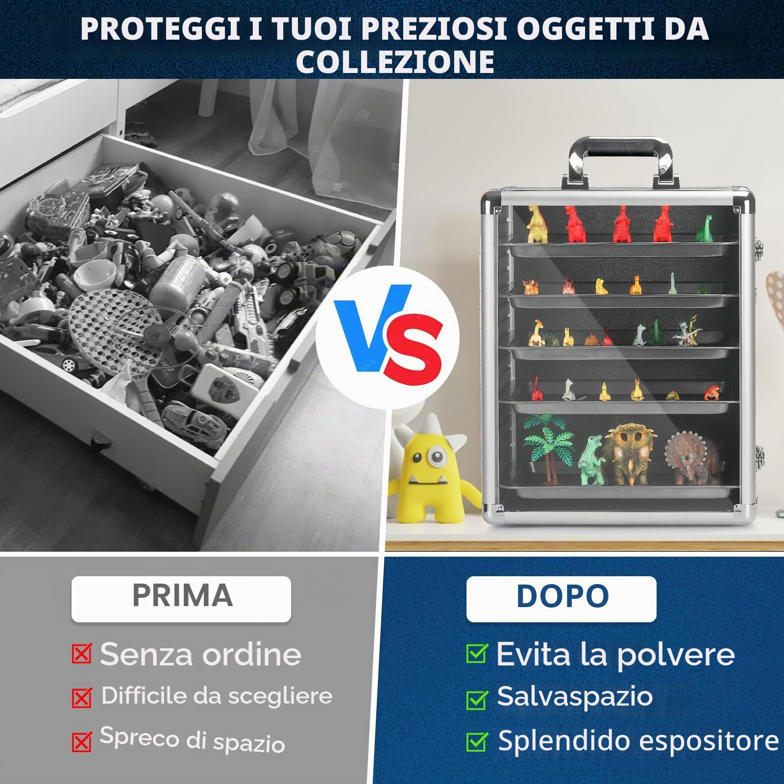 ONUEMP Valigetta per Miniature da Tavolo con Supporto per il Trasporto in Lega di Alluminio con Tracolla, 6 Scompartimenti, Argento
