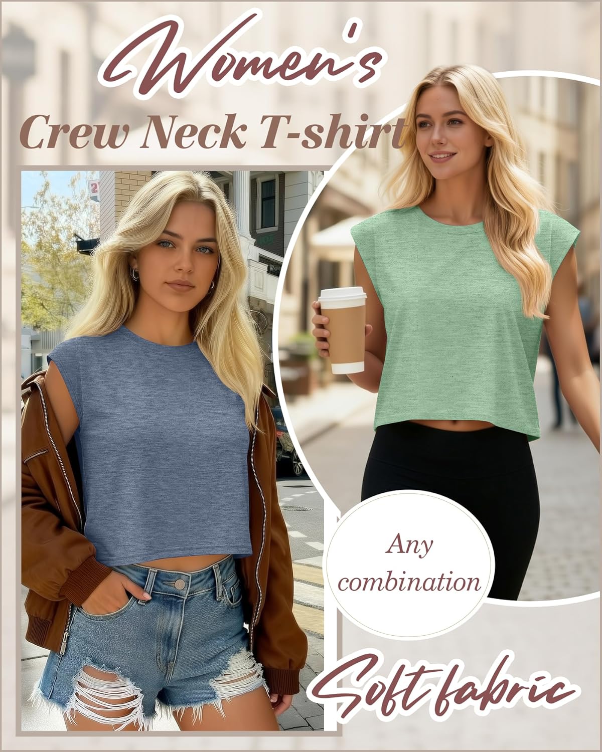 4 Pack Women's Cap Sleeve Shirts Basic Crop Tops Solid Crewneck T-Shirts Loose Fit Tank Summer Casual Tees - Image 3