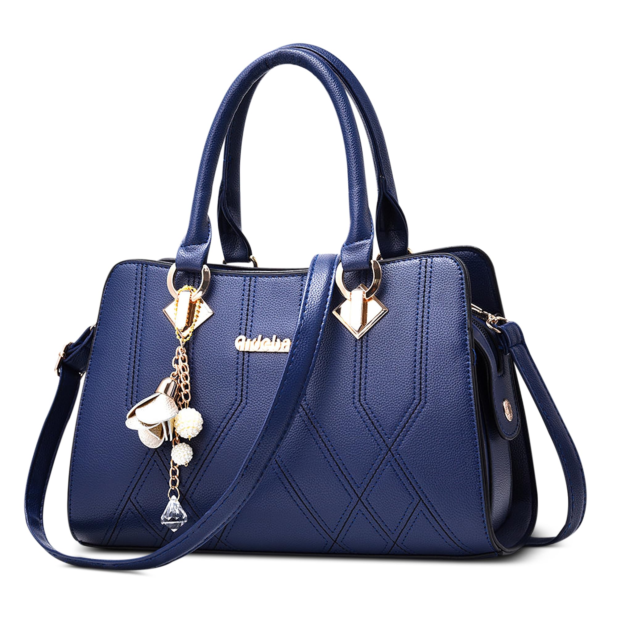Moda Bolsa de Mujer Elegante Bolso de Mano Colgante de Flores Señoras Bolso Bandolerade Bolso de Hombro Cuero PU Shopper Bolsos Tote para Viajar Trabajo Negocio Citas Azul