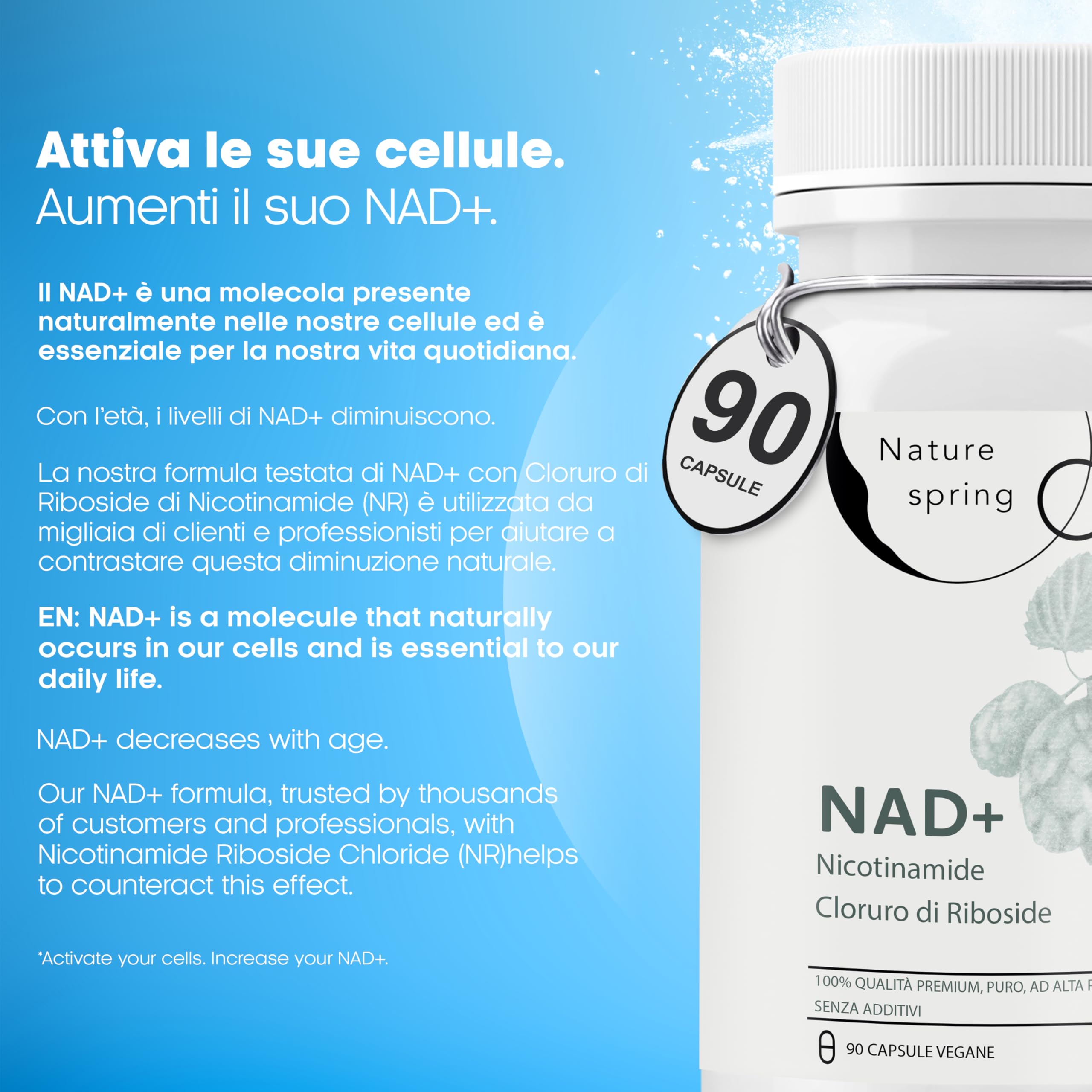 Nad Integratore Nicotinamide Riboside 300 mg - 90 Capsule per 3 Mesi - Testato in Laboratorio in Germania - Potente Supporto di NAD e NAD+ per un Benessere Ottimale