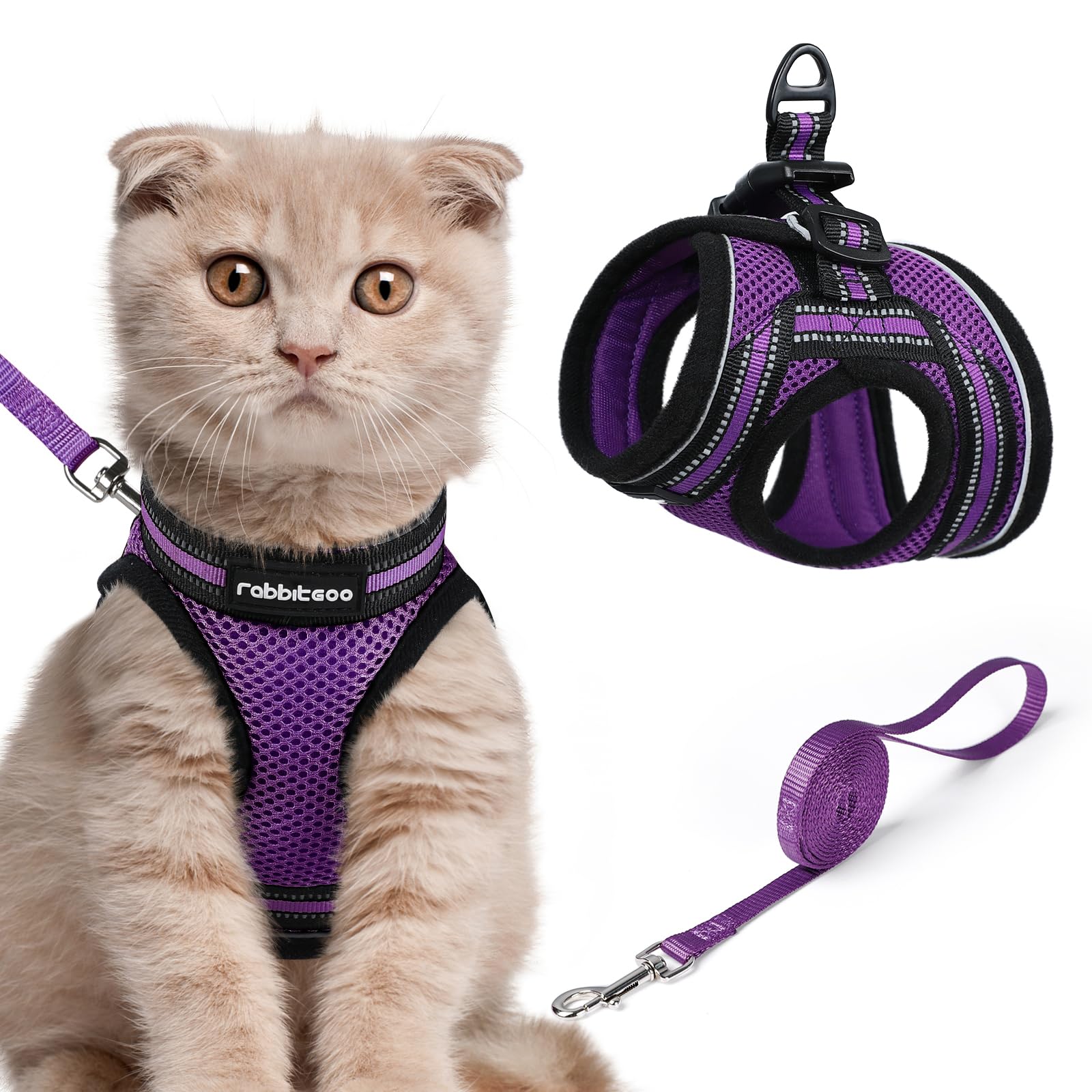 rabbitgoo Cat Harness and Leash Set for Walking Escape Proof, Adjustable Soft Kittens Vest with Reflective Strip for Cats, Comfortable Outdoor Vest, Black, Small — view 35
